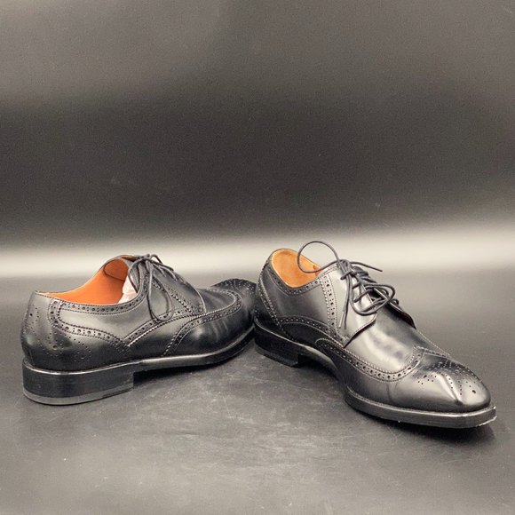 Shoes Mens Black Leather Lace Up Low Heel Square Toe Oxfords Wingtip